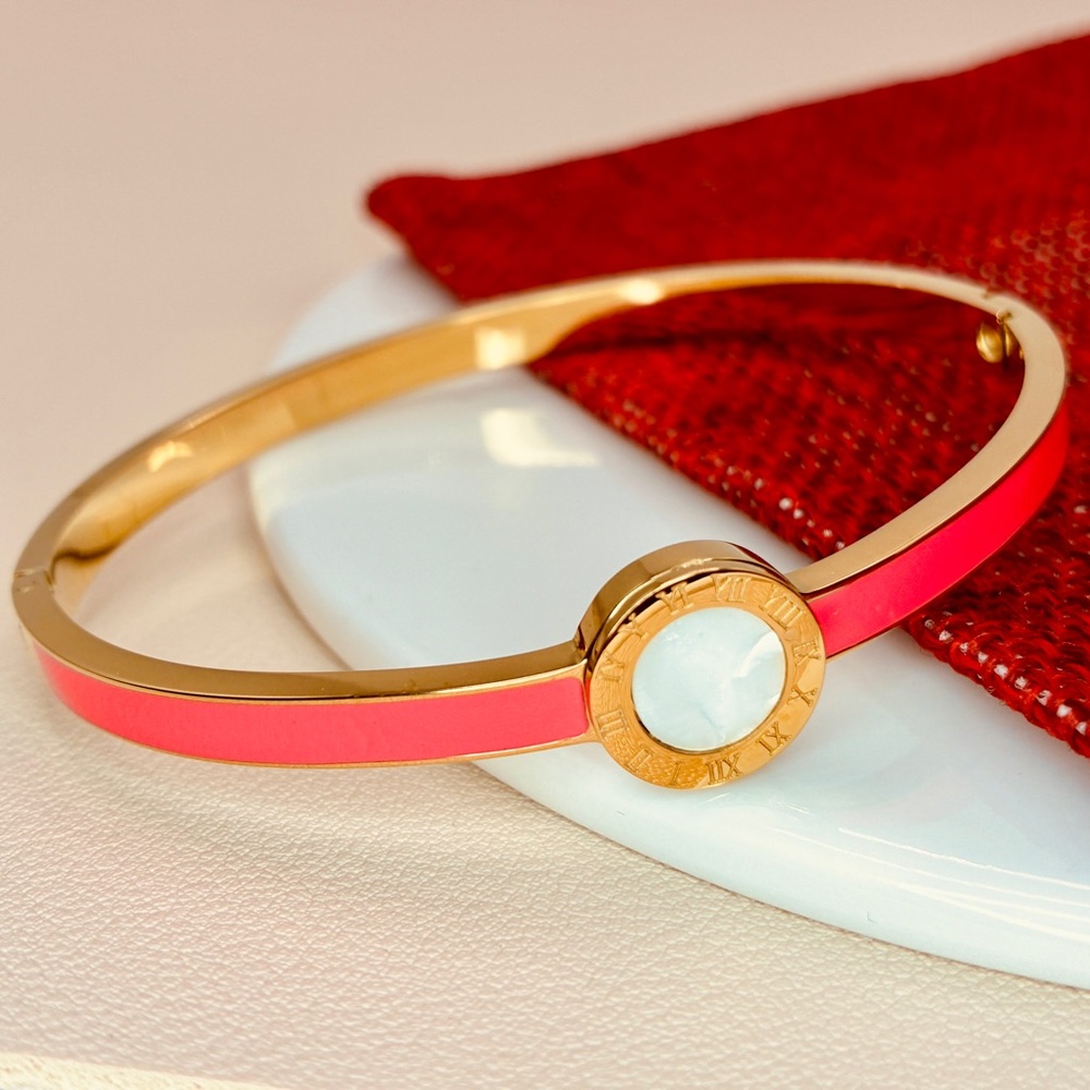 Elegant Gold & Pink with Mother of Pearl Hinge Stackable Bracelet